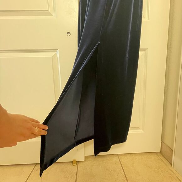 Vintage Scott Mcclintock Women's Blue Y2K Evening Gown Velvet Dress Size 14 - Picture 10 of 10